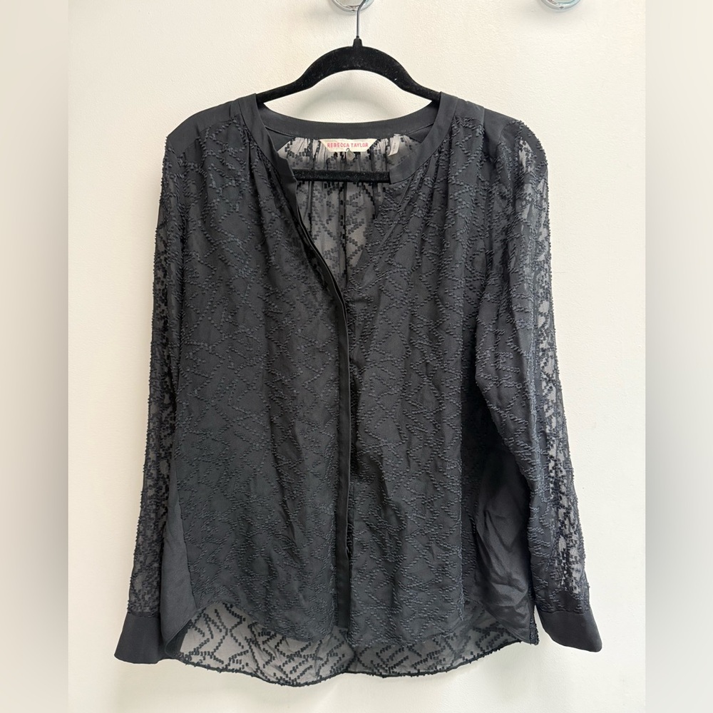 REBECCA TAYLOR Womens Black Embroidered Poet Blouse - Size 8 - Picture 11 of 11